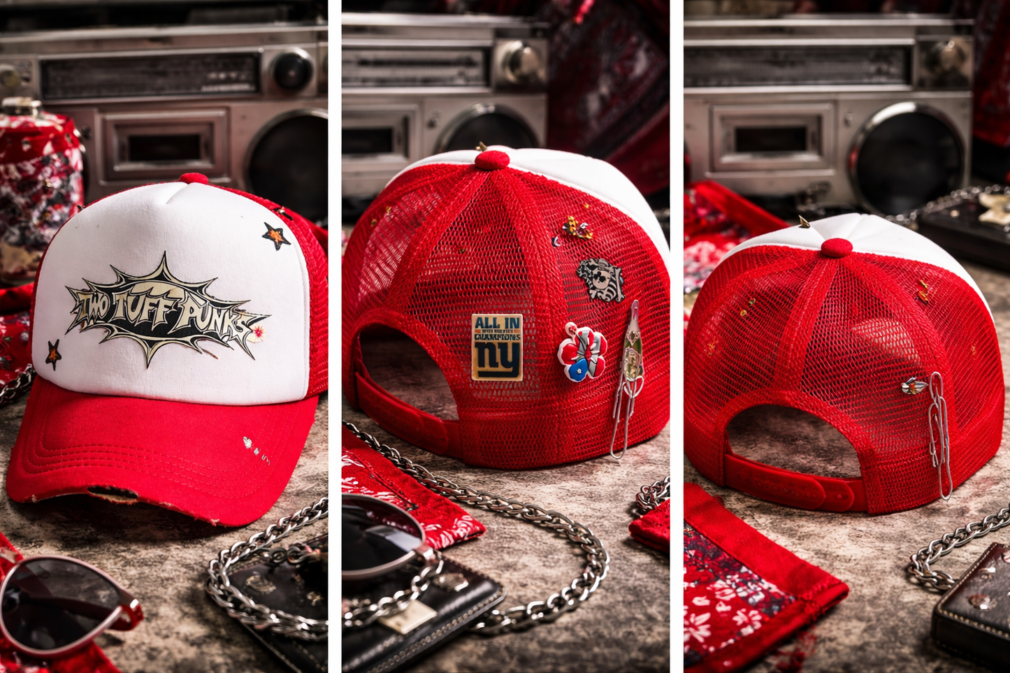 Two Tuff Punks Distressed Red & White Trucker Hat